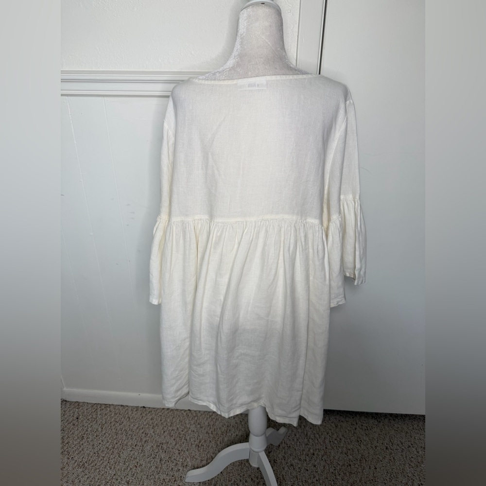 Bryn Walker 100% Linen White Diego Bell Sleeve Lagenlook Blouse Sz XL - Picture 3 of 9